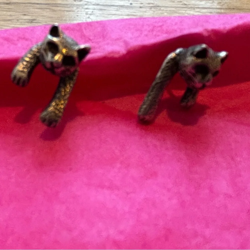 Cat Sterling Silver Stud Earrings